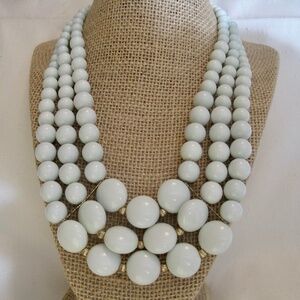 Light Mint Green Triple Strands Lucite Plastic Beaded Necklace.